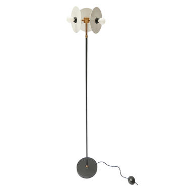 Custom Brass and Black & White Metal Mid Century Style Floor Lamp