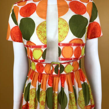 Vintage 1950s Ann Marsh 2 piece Dress and Jacket with Belt Yellow Green and Orange 