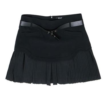 Just Cavalli - Black Pleated Miniskirt w/ Leather Belt Sz 10