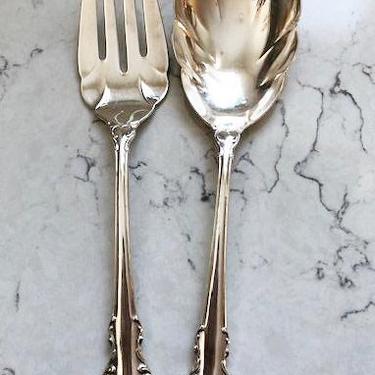 Vintage International Silver Plated Shell Embossed Design Serving Spoon and Fork by LeChalet