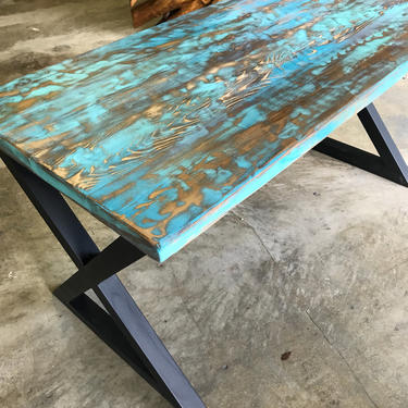 Teal &amp; Aqua Reclaimed Wood Dining Table or Desk 