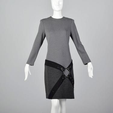 1980s Bob Mackie Sexy Winter Dress Long Sleeve Knit Dress Asymmetric Dress 