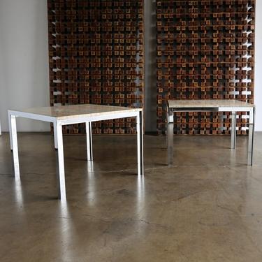 Large Scale Chrome &amp; Travertine Side Tables by Pace Collection circa 1965