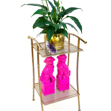 Vintage Faux Bamboo Two-Tier Accent Table /Gold Metal Plant Stand | Mid-Century Chinoiserie/ Hollywood Regency Décor 