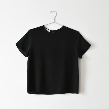 vintage black silk shirt, short sleeve top, size S 