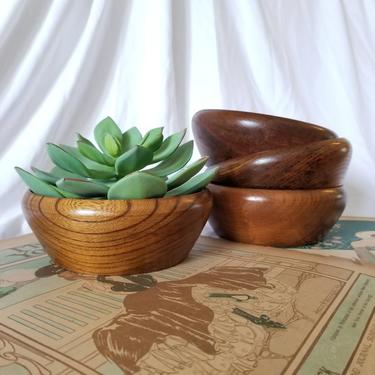 Vintage Carved Wood Bowl / Small Multi Purpose Shallow Wooden Dish / Turned Wood Planter / Snack Candy Salad Bowl / Natural Fall Home Decor 