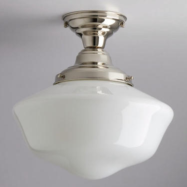 14” Milk/White Schoolhouse Light Fixture Hourglass Style Flush Mount ** handblown glass made in the USA ** 