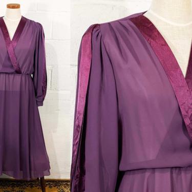 Vintage Purple Dress Ursula Switzerland 70s 1970s Maxi Full Formal Long Sleeve Blousy Peasant Sleeves Party Cocktail Large XL 