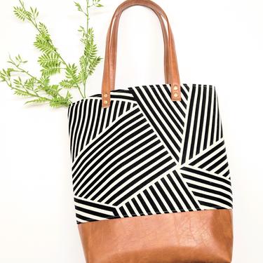 Black and White Asymmetrical Tote - Large Tote Bag, Vegan Bag, Teacher Bag, Work Bag, Black and White Tote Bag 