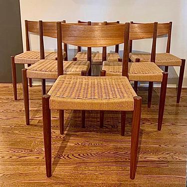 Free Shipping Within US - Danish Mid Century Modern Poul Volther for Frem Rojle Dining Chairs with Paper Cord- A Set of 6, Denmark 