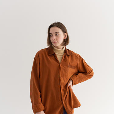 Vintage Carrot Orange Long Sleeve Shirt | Contrast Color | Wrapped Buttons Simple Blouse | Cotton Work Shirt | M 