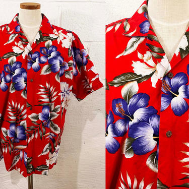 Vintage Hawaiian Shirt KY's International Fashion Hawaii Summer Short Sleeve Red Resortware Cruise Vacation Beach Cabanaware XL Large 