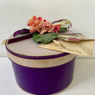 Vintage Purple Godiva Candy Box, Small Round Box With Faux Flowers, Included Mother's Day Card, Gift Box, Chocolate Lover 