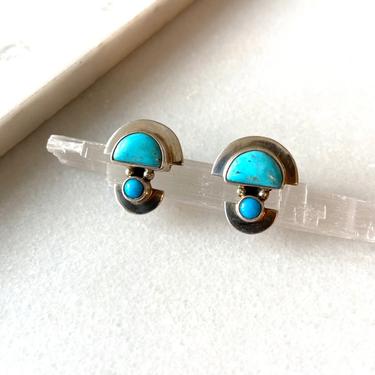 Vintage Modern Silver and Turquoise Earrings