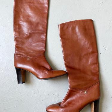 1980s Tall Boots Leather Heeled Shoes 9 b 