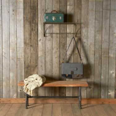Pipe Leg Bench with reclaimed wood top.  Choose size, thickness and finish.  Custom inquiries welcome. 