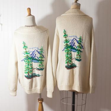 vtg pair of handmade knit mountain scene sweaters // mens womens matching sweaters // ugly christmas sweater // cowichan inspired 