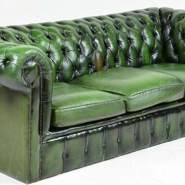 Sofa, Chesterfield, Green, Leather, Button Tufted, British, Gorgeous Seating!!
