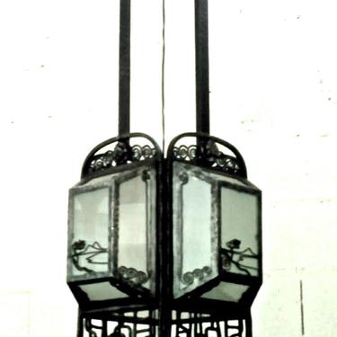 Katonah forged iron and glass ceiling fixture (#1464)