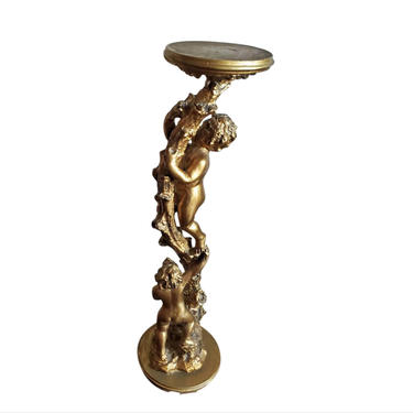 Italian Gilded Two Putti Climbing Tree Pedestal Table Stand 
