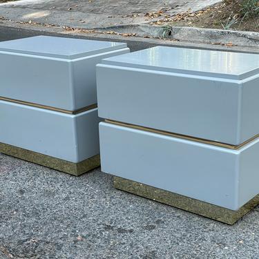 RARE Post Modern 80s Grey and Brass Lacquered Nightstands –  Springer Hollywood Regency Palm Springs Miami 