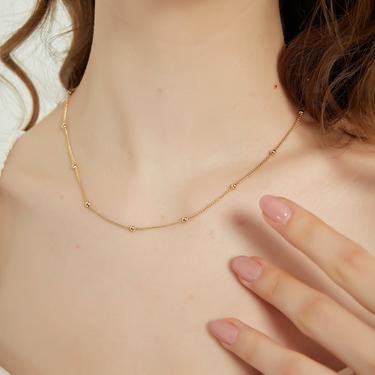 Elise gold Satellite Necklace, Gold ball Necklace, gold Simple Beaded necklace, Dainty Necklace, Layering bead Necklace, Tiny bead Necklace 