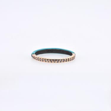 Half Band White Diamond and Turquoise Enamel Ring