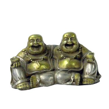Oriental Rustic Metal Double Happy Buddha Statue Figure ws993E 