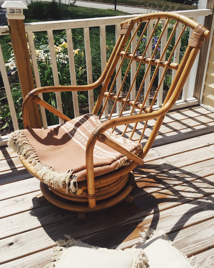 Mid century rattan swivel rocker, rattan swivel chair, vintage bamboo ...