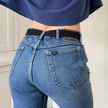 Vintage Cropped Lee Jeans / 80's Distressed Denim / Sz 32 