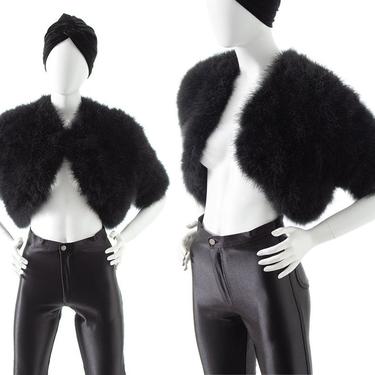 Vintage 1960s 1970s Bolero | 60s 70s Black Marabou Feather Cropped Formal Glam Goth Shrug (x-small/small) 