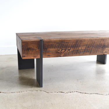 Chunky Block Coffee Table handmade from Reclaimed Wood &amp; Solid Steel Legs 
