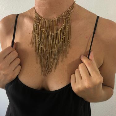Vintage Gold Chain Fringed Necklace 