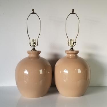 Vintage Beige Glaze Stoneware Table Lamps - a Pair 