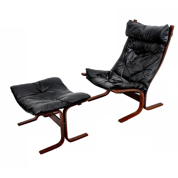 Westnofa Ingmar Relling Black Leather Tall Siesta Chair & Ottoman