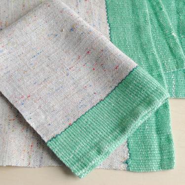 Vintage Woven Cotton Placemats or Napkins, Green Stripe Placemat Set of Four 