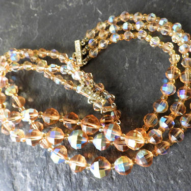 Triple Strand Gold Aurora Crystal Rhinestone Necklace 