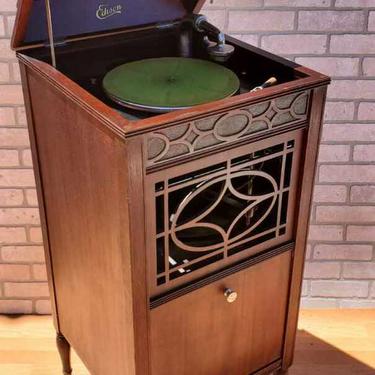 Antique Edison Phonograph Record Player and Record Holder Station