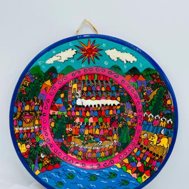 Vintage 12” Mexican Hand Painted Folk Art Wall Plate - Chip Free 