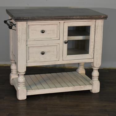 Rustic Farmhouse Distressed White Solid Wood Two-Toned Kitchen Island 