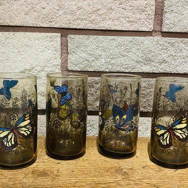 Mid Century Glasses Juice Glass Butterfly Print 