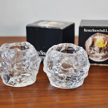 Vintage Scandinavian Modern Crystal Kosta Snowball Votive Candle Holders, Designed by Ann Warff, Sweden, 1973 