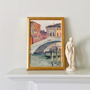 Small Venice Oil Painting Vintage Impressionist Italian Canal Scene 