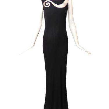 1990s Black Jersey Knit Evening Gown, Size-6