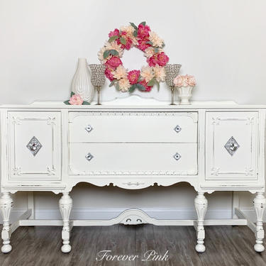 Vintage White Jacobean Buffet - Refinished Sideboard 