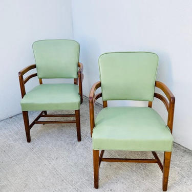 Pistachio Green Arm Chairs with Nailhead Trim