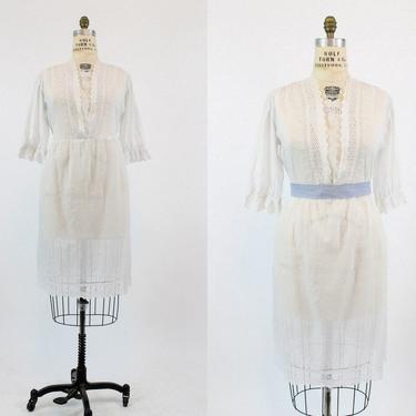 1910s Edwardian Dress Medium Large /  Antique Cotton Lace Dress /  Windsor Square Dress 
