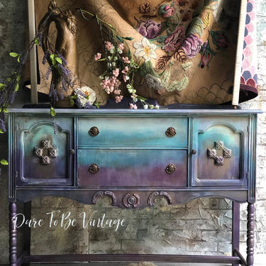 Bohemian Painted Buffet Sideboard - Hand Painted Sideboard Buffet - Purple -  Boho Style Buffet - Vintage Buffet - Painted Furniture 