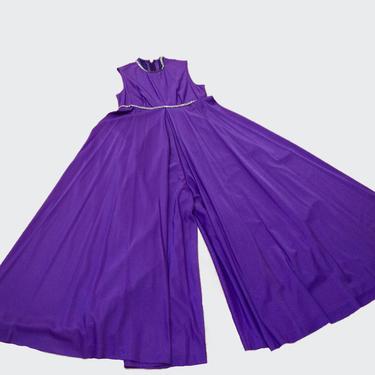 1970s Wide Leg Jumpsuit / 70s Palazzo Pants Empire Waist Sparkly Purple Pantsuit 