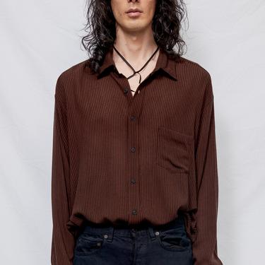 Brown Stripe Loose Button Up